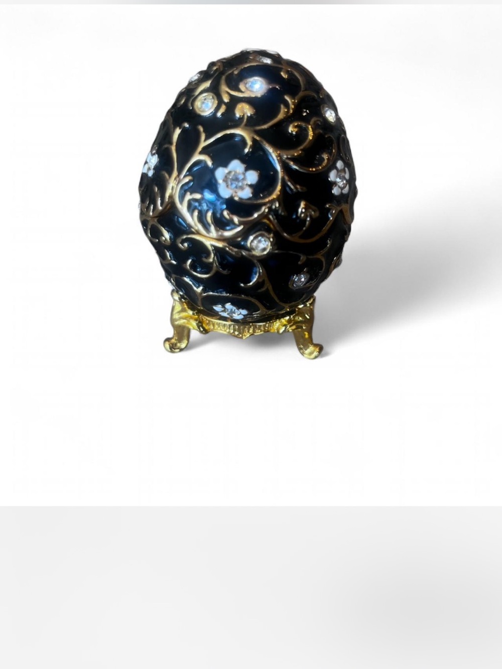 Vintage Ruccini Black and Gold Decorative Jeweled Egg trinket box